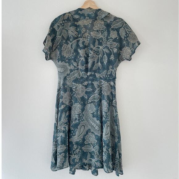 Vtg 90's Green Paisley Floral Sheer Dagger Collar Dress Sz 6 Rayon Grunge - Picture 2 of 9